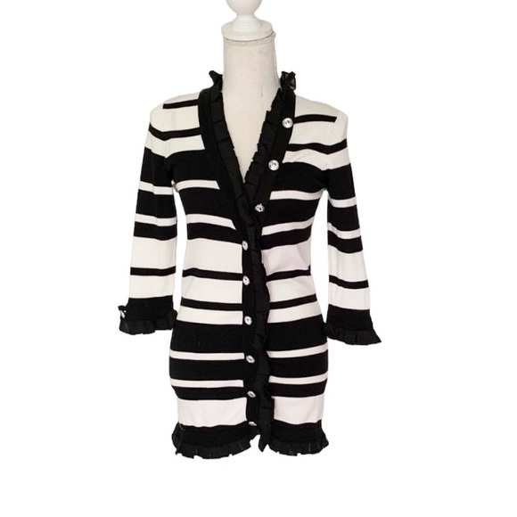 Twelve by Twelve Black off White Striped Cardigan Size XS - Picture 1 of 10